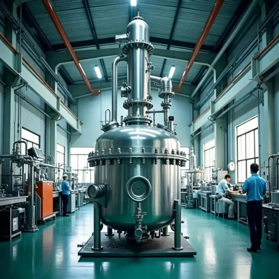 Recipiente de rea&ccedil;&atilde;o qu&iacute;mica operando em temperaturas elevadas com barcos de grafite resistentes &agrave; corros&atilde;o contendo materiais reativos em ambientes &aacute;cidos, alcalinos ou salinos