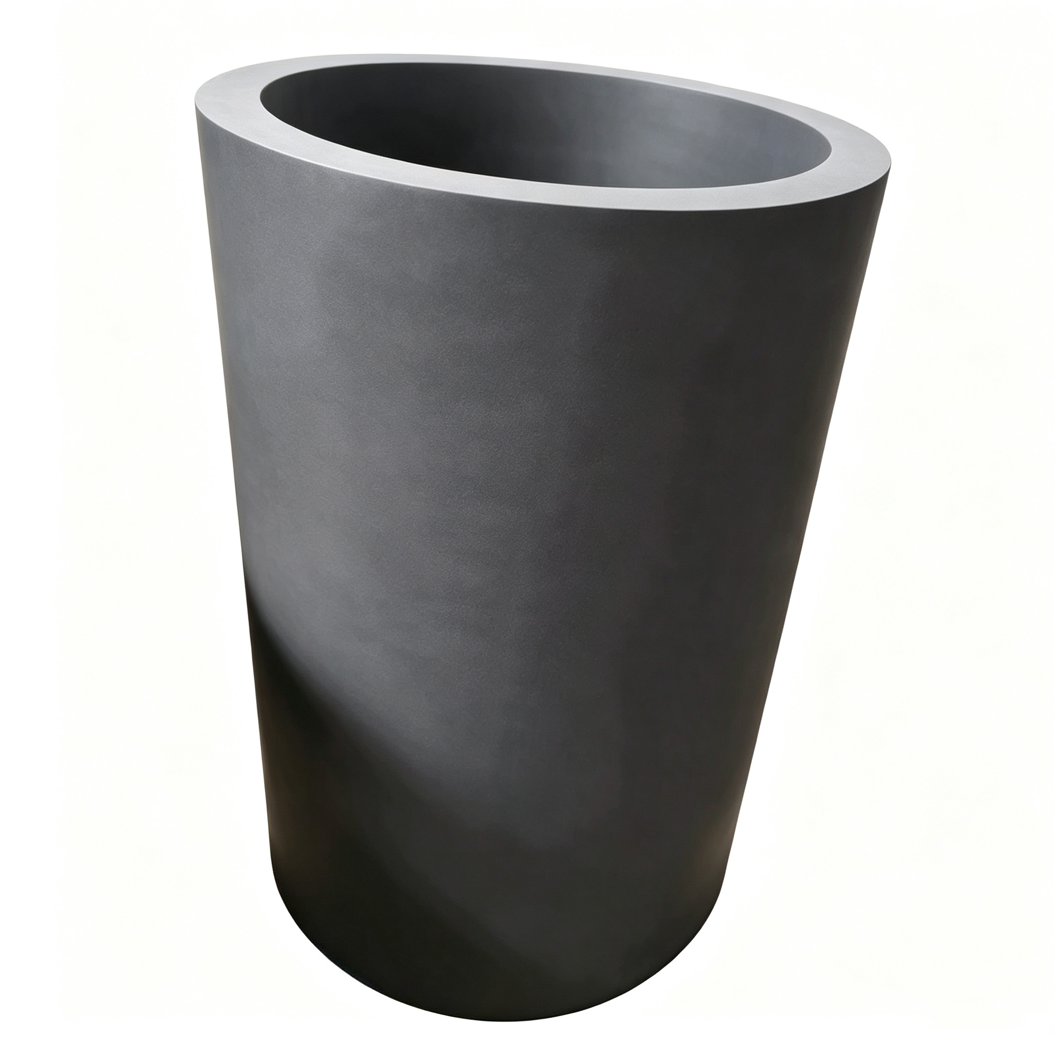 Vista lateral do cadinho de grafite c&ocirc;nico c&ocirc;nico, design de fundo largo e estreito para f&aacute;cil vazamento de metal, base arredondada para redu&ccedil;&atilde;o de tens&atilde;o, recipiente de fundi&ccedil;&atilde;o industrial NHD Carbon formato personalizado