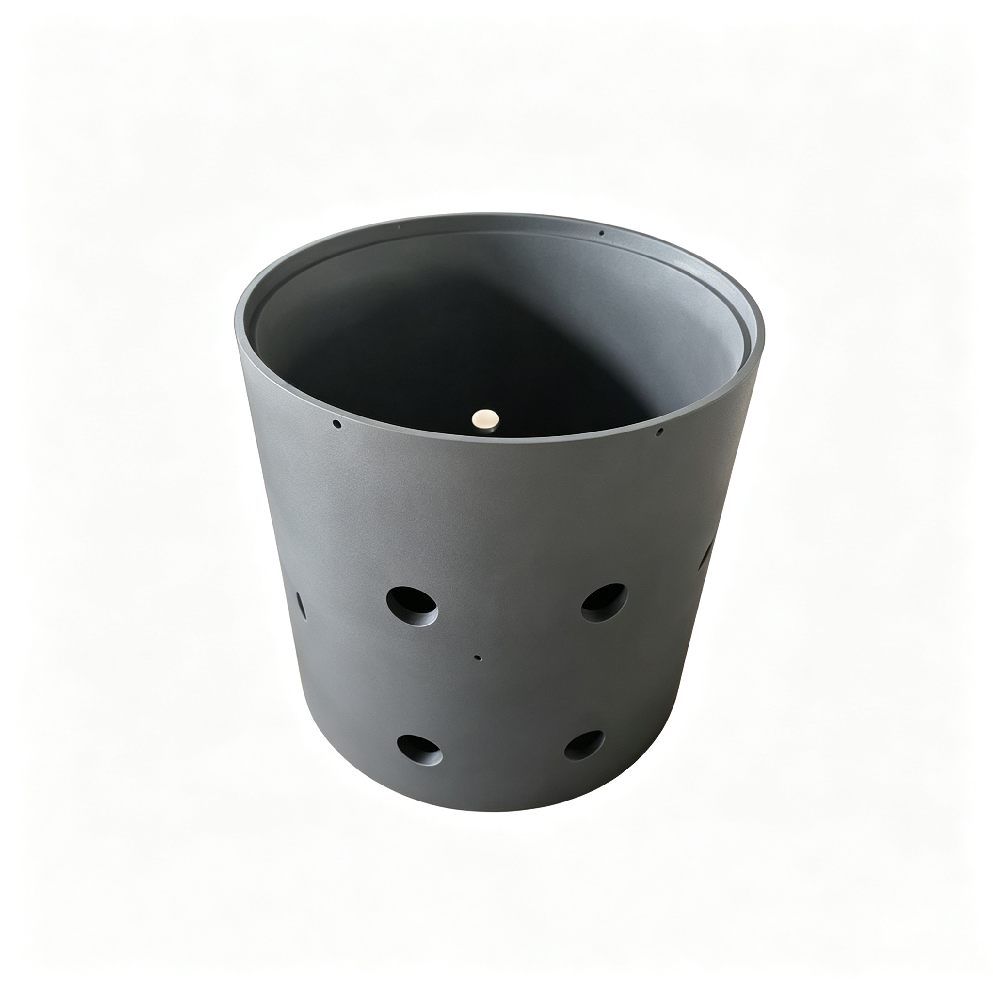 Cadinho de grafite perfurado com orif&iacute;cios de ventila&ccedil;&atilde;o laterais, recipiente cil&iacute;ndrico de fundi&ccedil;&atilde;o industrial para distribui&ccedil;&atilde;o uniforme de calor, orif&iacute;cios usinados personalizados para fluxo de g&aacute;s e efici&ecirc;ncia t&eacute;rmica, fabricante NHD Carbon China