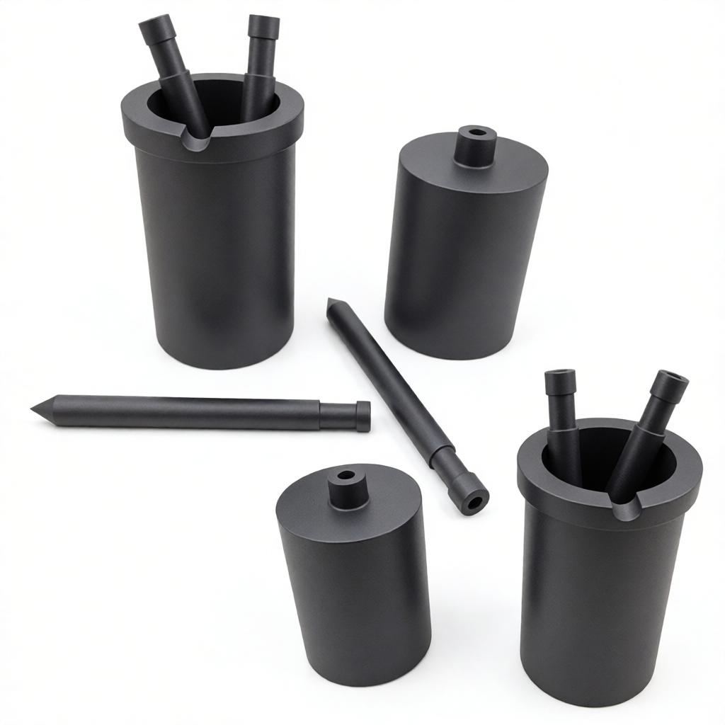 Cadinhos de grafite com furos centrais | Hastes/Bicos de Plugue para Máquinas de Fundição a Vácuo | Componentes personalizados de fusão de grafite resistentes a altas temperaturas