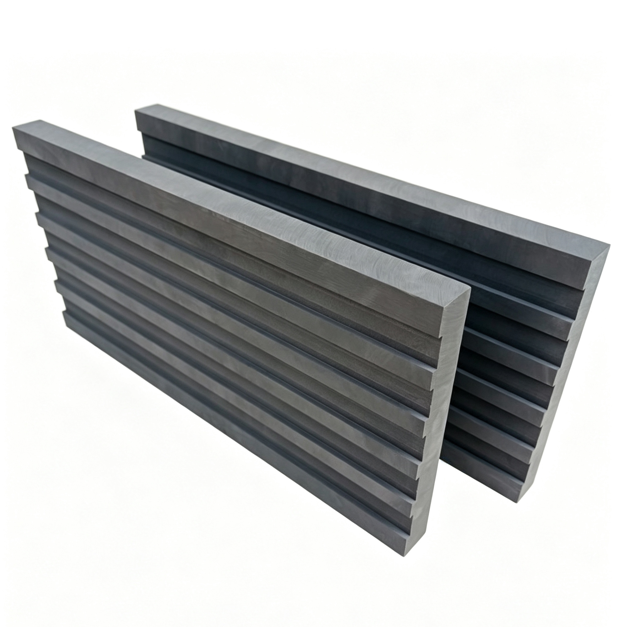 Par de placas de grafite ranhuradas correspondentes para aplica&ccedil;&otilde;es de trocadores de calor industriais - NHD Carbon