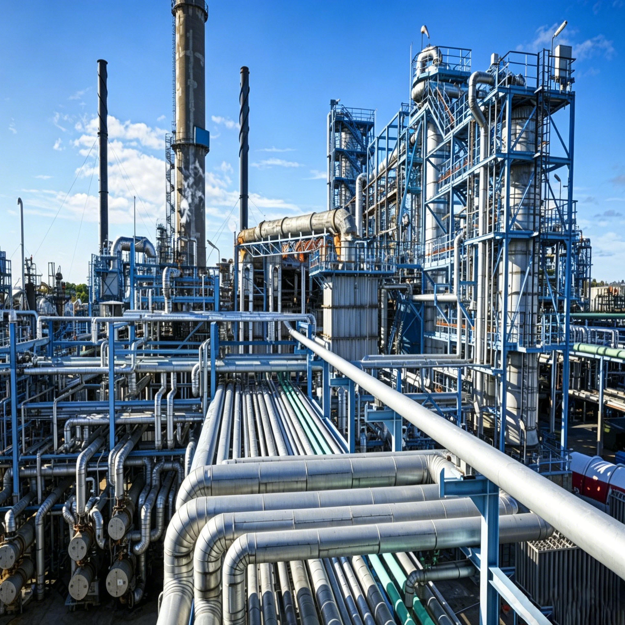 Large scale chemical processing plant infrastructure featuring corrosion-resistant graphite heat exchangers and piping systems for acid recovery