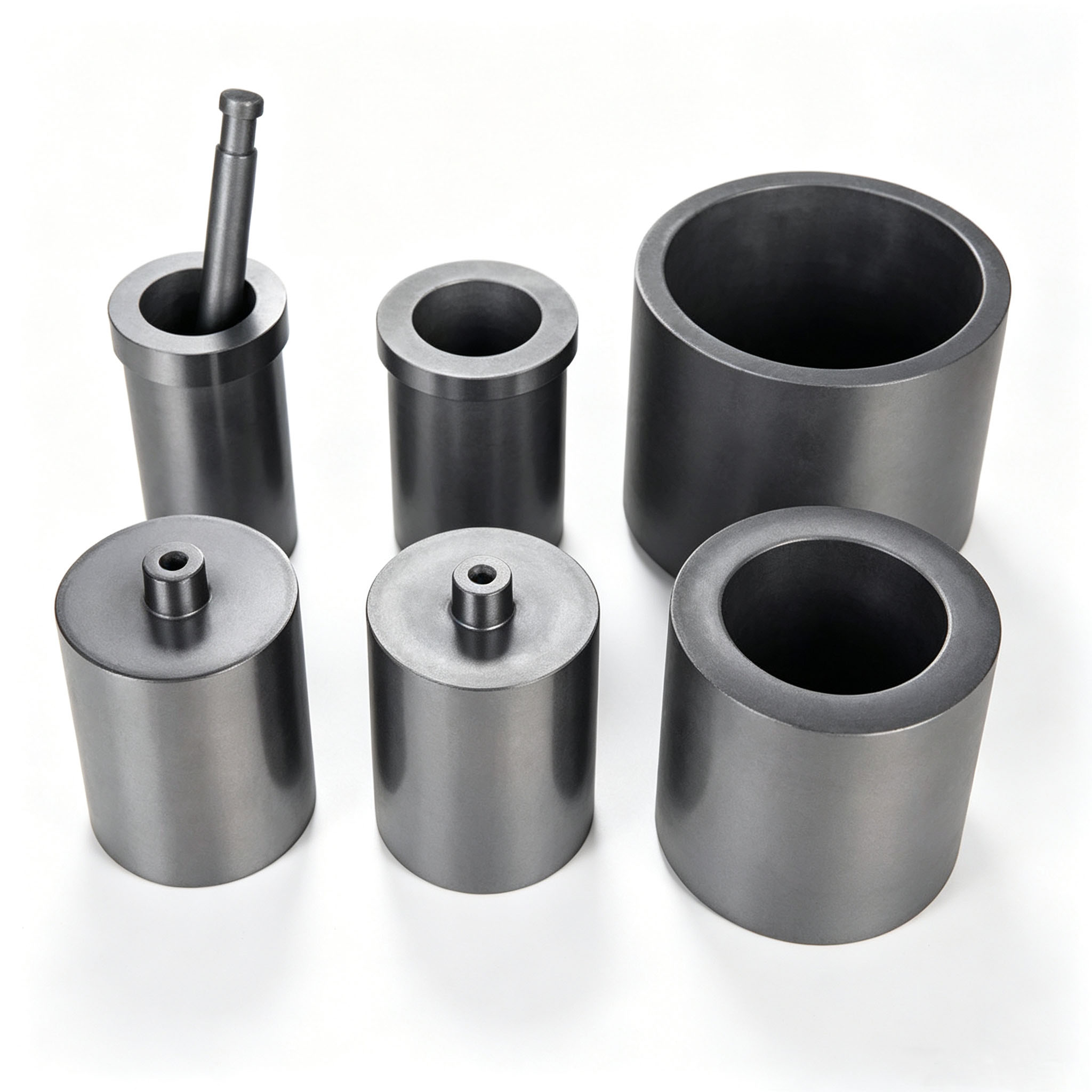 Conjunto de cadinho de grafite isost&aacute;tico de alta densidade com v&aacute;rios tamanhos, equipado com haste de &ecirc;mbolo de grafite personalizada, potes de fus&atilde;o de grafite antioxida&ccedil;&atilde;o para fundi&ccedil;&atilde;o de joias de ouro, prata, cobre e fornos de fundi&ccedil;&atilde;o industrial, suporte de dimens&atilde;o OEM