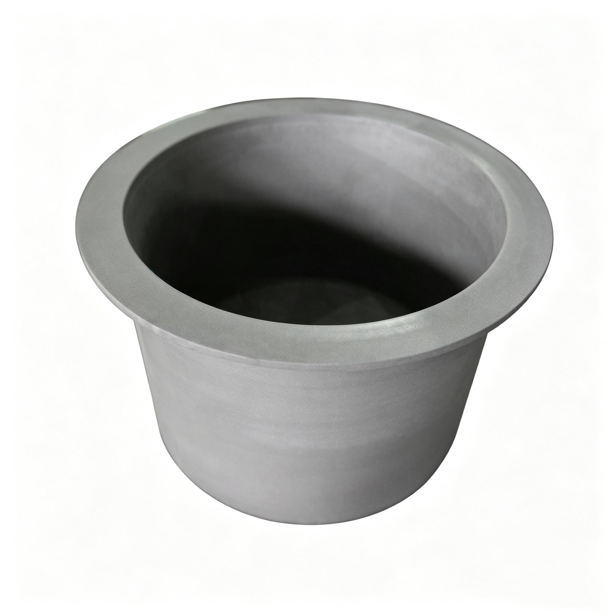 Cadinho de grafite c&ocirc;nico, topo largo, fundo estreito, vis&atilde;o angular, design c&ocirc;nico de parede espessa para fluxo controlado de metal fundido, pote de fundi&ccedil;&atilde;o industrial de base arredondada NHD Carbon