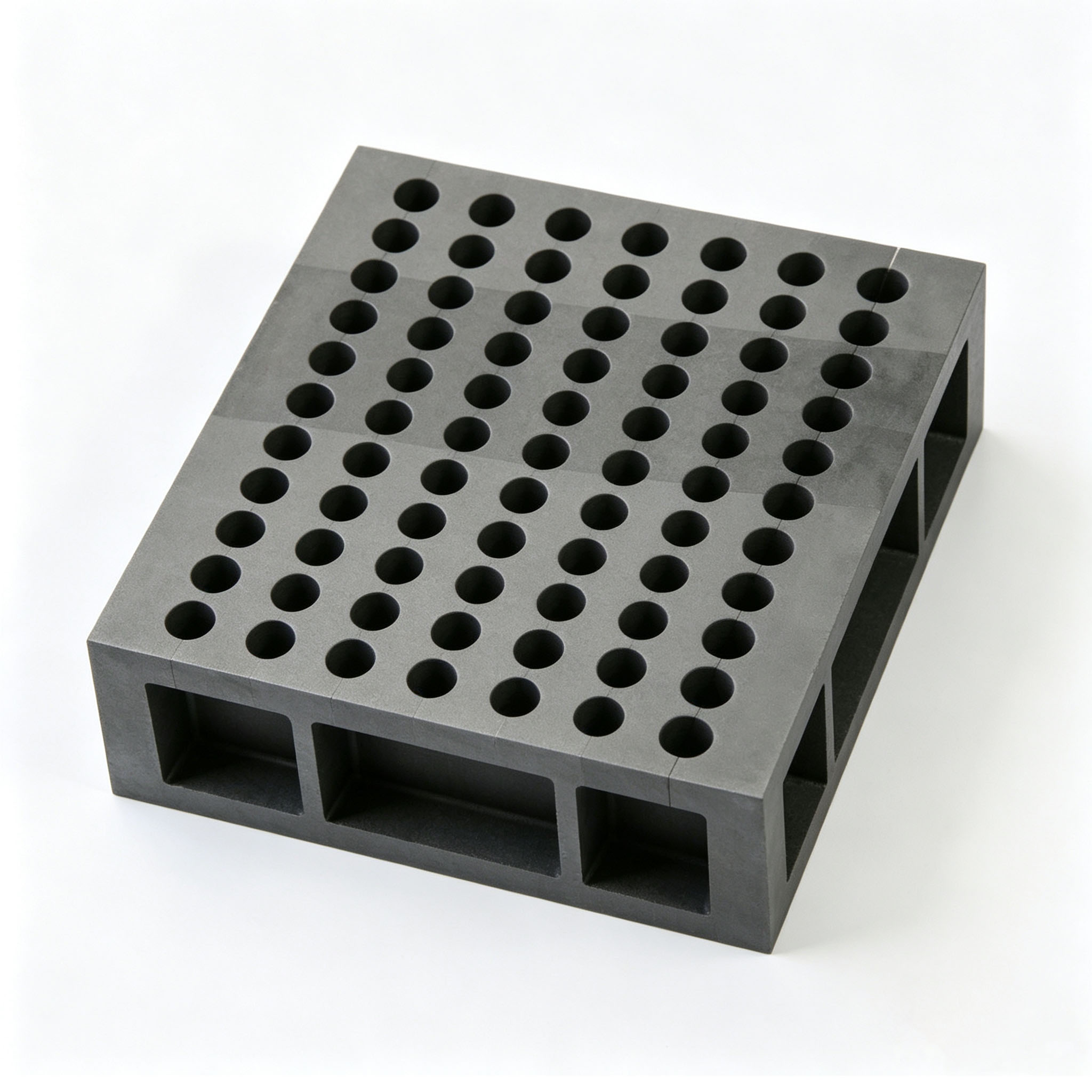 Molde de sinteriza&ccedil;&atilde;o de grafite de m&uacute;ltiplas cavidades quadradas e densas com design de fundo oco, matriz de grafite de produ&ccedil;&atilde;o em massa de alto rendimento para segmentos de diamante de granito